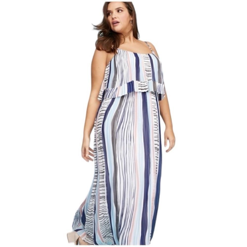 Lane Bryant Striped Maxi Dress Lightweight Coastal Resort Boho Beach Women 14/16